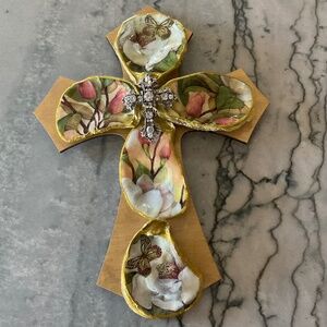 Decoupaged Oyster Shell Cross